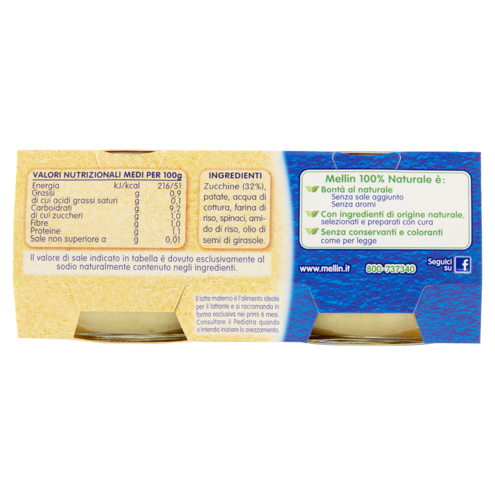 Mellin Zucchine 100% Naturale Omogeneizzato 2 x 80 g