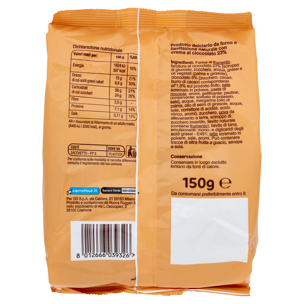 Carrefour Sensation Mini Cornetti con Crema al Cioccolato 150 g