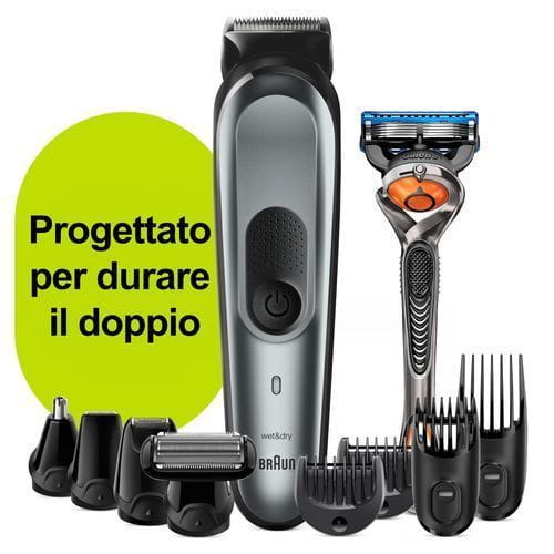 Braun Regolabarba Uomo MGK7221 Rifinitore 10-In-1, Rifinitore Corpo E Tagliacapelli, Progettato Per Durare Il Doppio*, Grigio Scuro