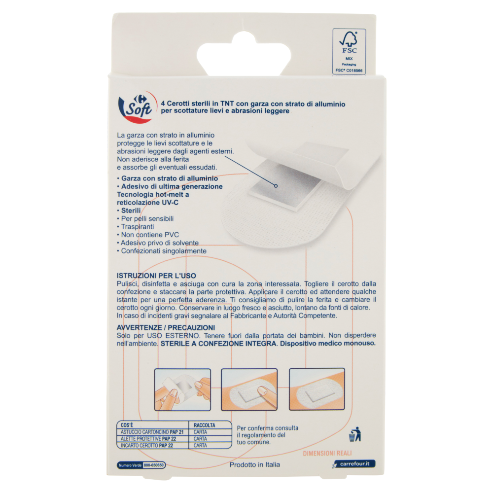 Carrefour Soft Primo Soccorso Cerotti per Scottature Lievi 4 pz