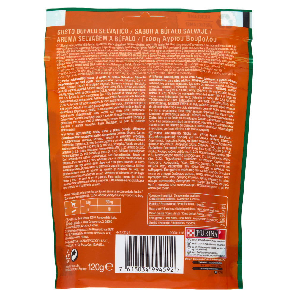 PURINA ADVENTUROS Sticks Bufalo Selvatico 120 g