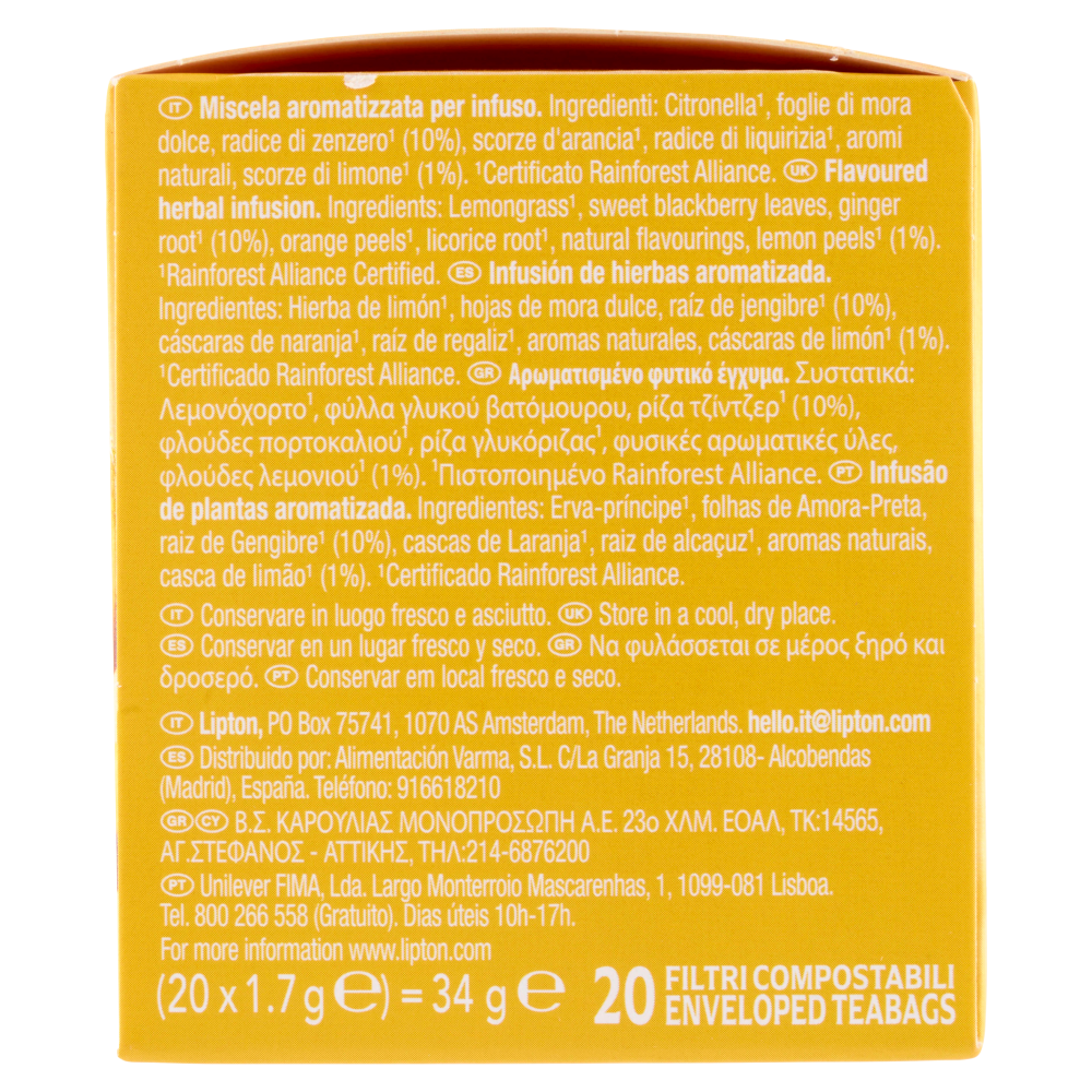 Lipton Limone & Zenzero Infuso 20 x 1,7 g