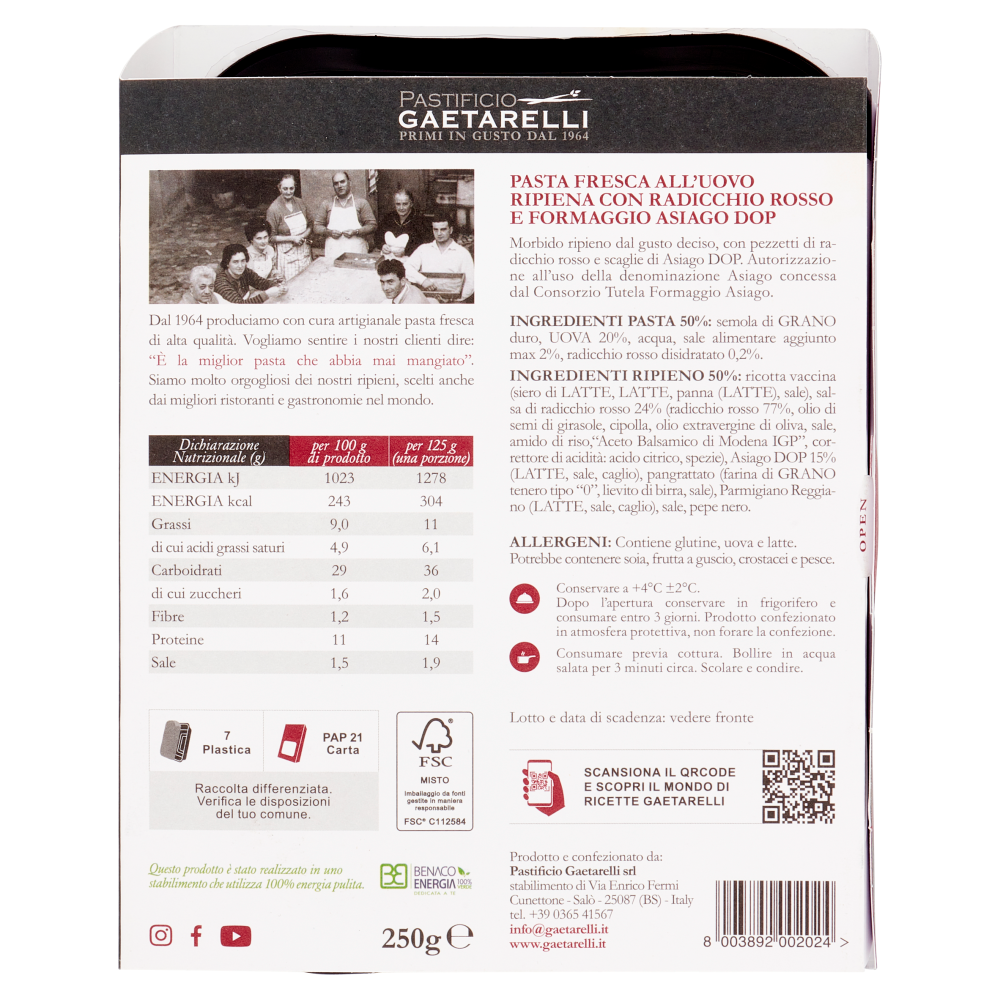 Pastificio Gaetarelli Medaglioni al Radicchio Rosso e Asiago DOP 250 g