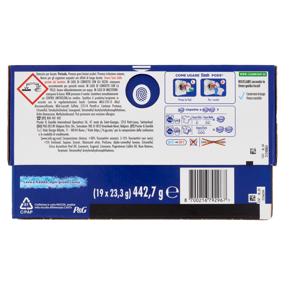 Dash Power Pods Detersivo Lavatrice In Capsule, Azione Extra-Smacchiante, 19 Lavaggi 442,7 g