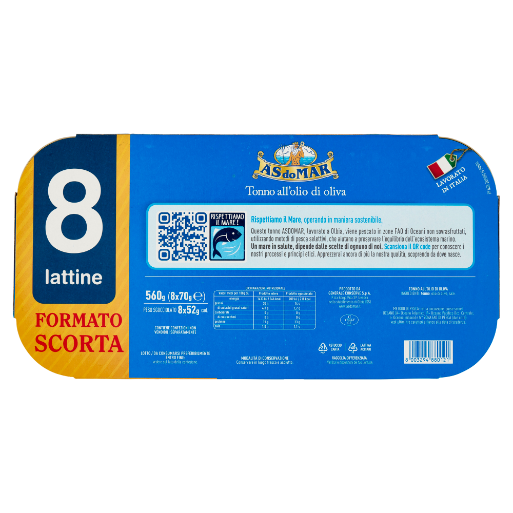 Asdomar Tonno all'olio di oliva 8 x 70 g