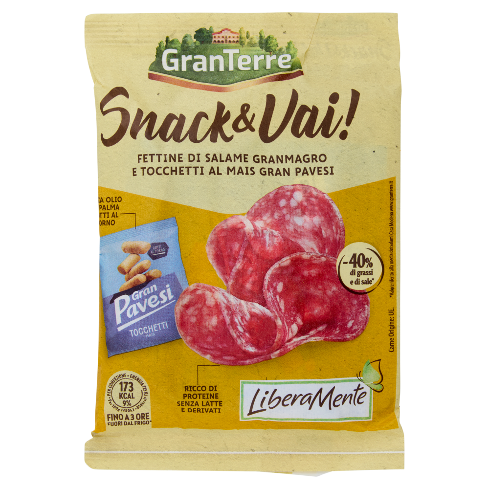 GranTerre LiberaMente Snack & Vai! Fettine di Salme Granmagro e Tocchetti al Mais Gran Pavesi 50 g