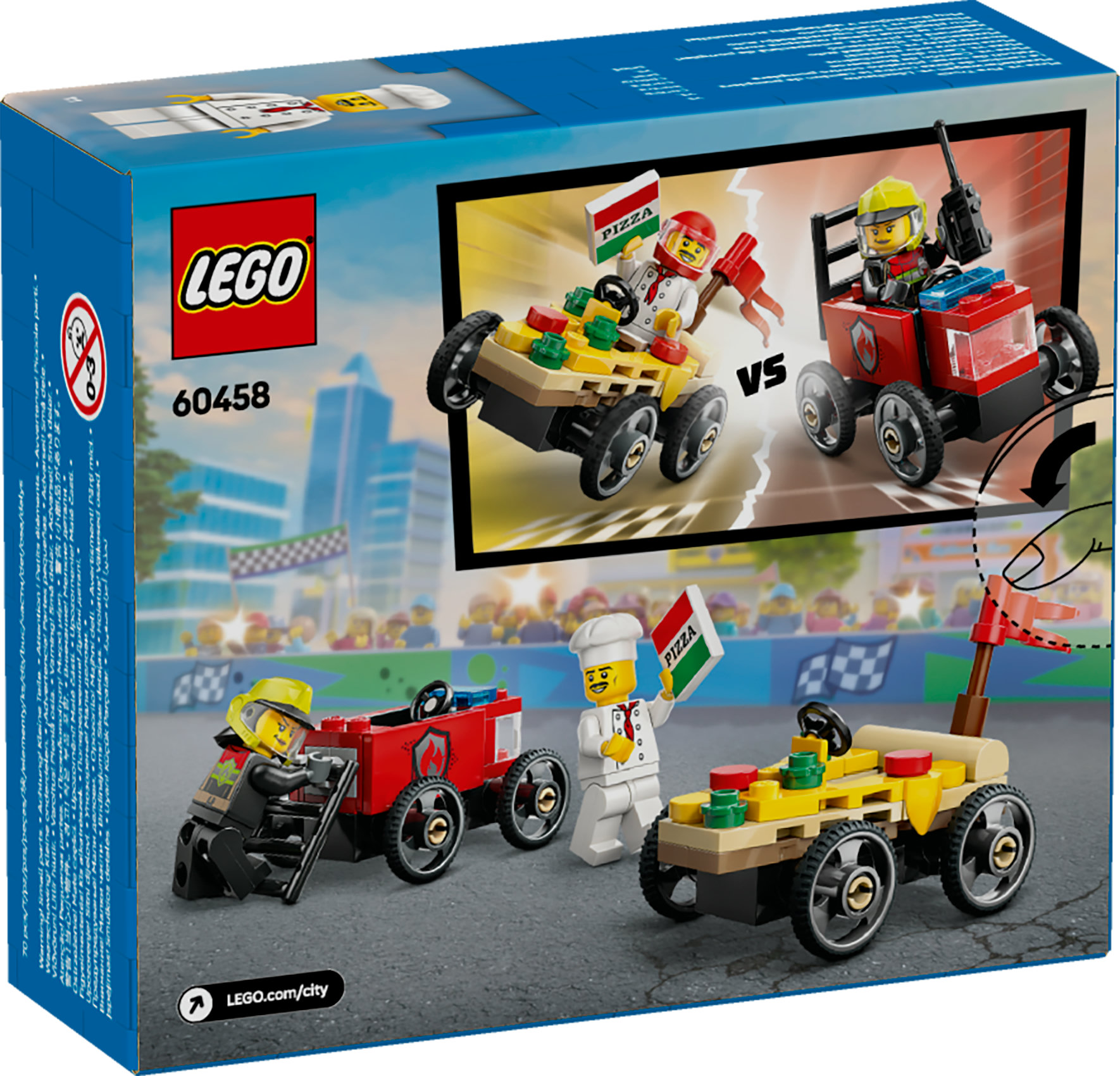 LEGO City Pack veicoli da corsa: pizzaiolo contro pompiere