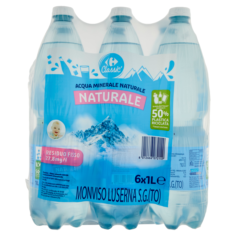 Carrefour Classic Naturale Acqua Minerale Naturale Monviso 6 x 1 L