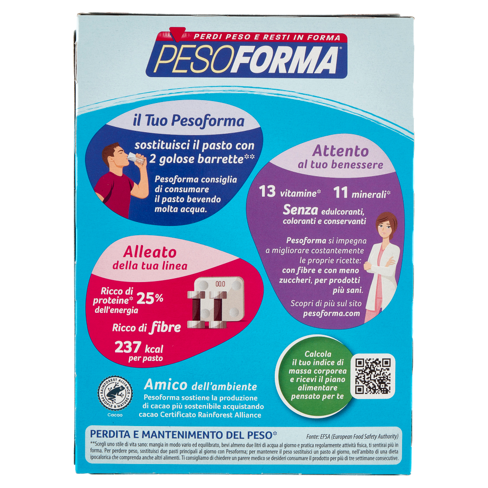 Pesoforma Cioccolato Cuore Cocco, sostitutivo del pasto ricco di fibre, 237 kcal per pasto, 12 x 31g