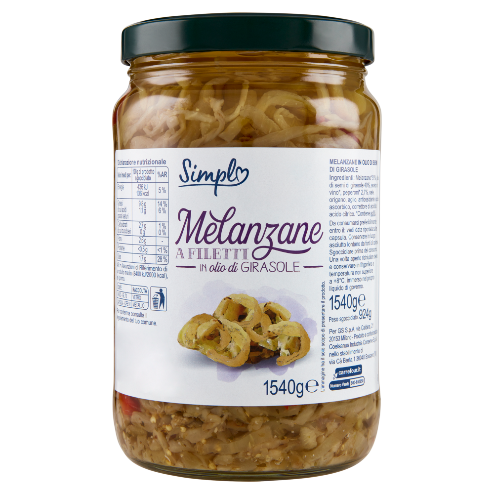 Simpl Melanzane a Filetti in olio di Girasole 1540 g