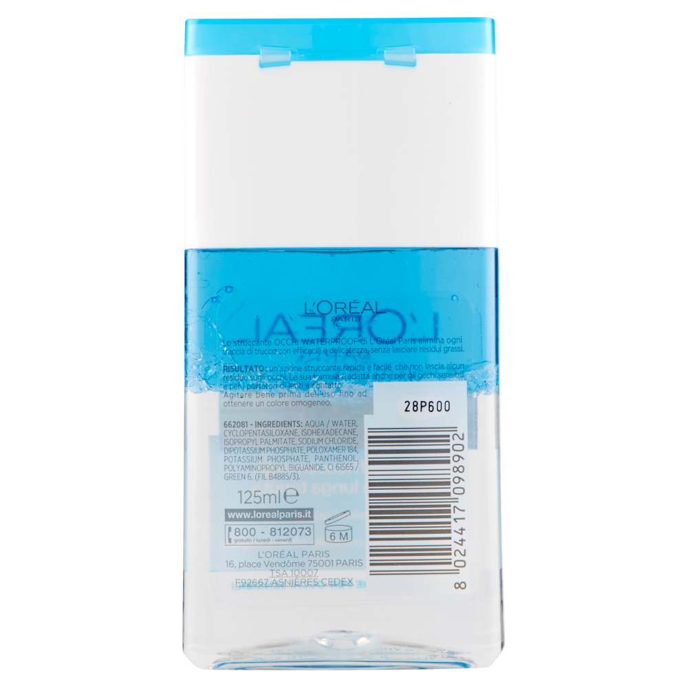 L'Oréal Paris Struccante occhi waterproof, strucca efficacemente il trucco a lunga tenuta, 125 ml