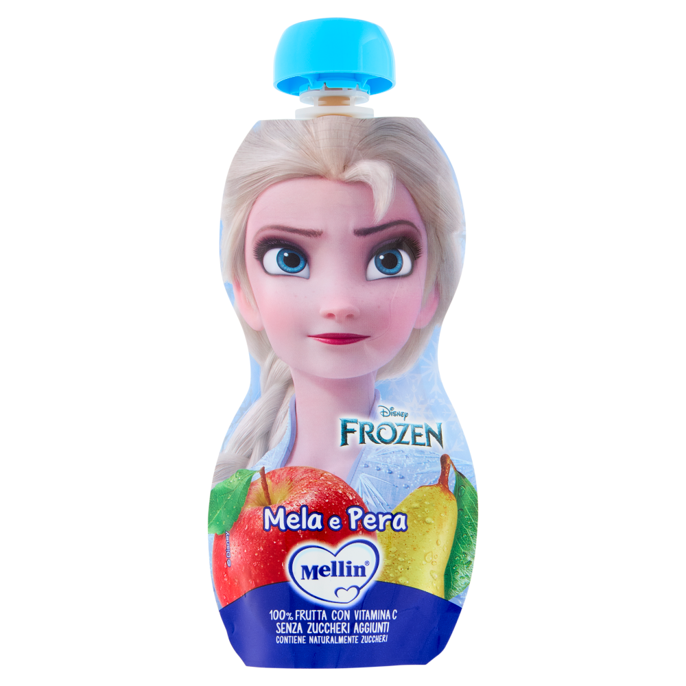 MELLIN Disney Frozen Elsa Merenda di Frutta 100% con VitC, Mela e Pera, dal 9° mese, 110g