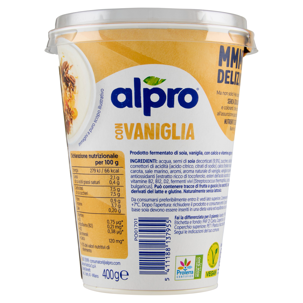 ALPRO Alternativa Vegetale allo Yogurt, Vaniglia, a base di Soia, basso in Grassi, No Lattosio, 400g