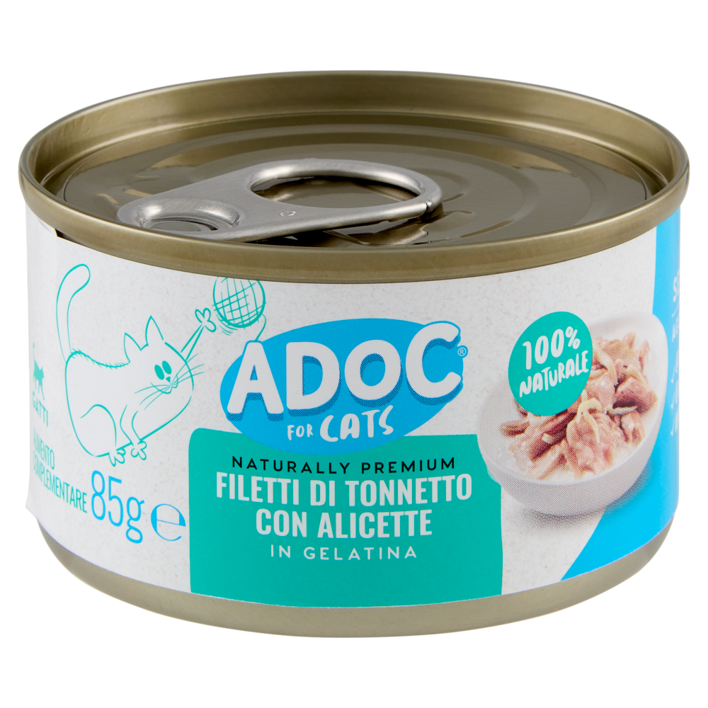 ADoC For Cats Naturally Premium Filetti di Tonnetto con Alicette in Gelatina 85 g