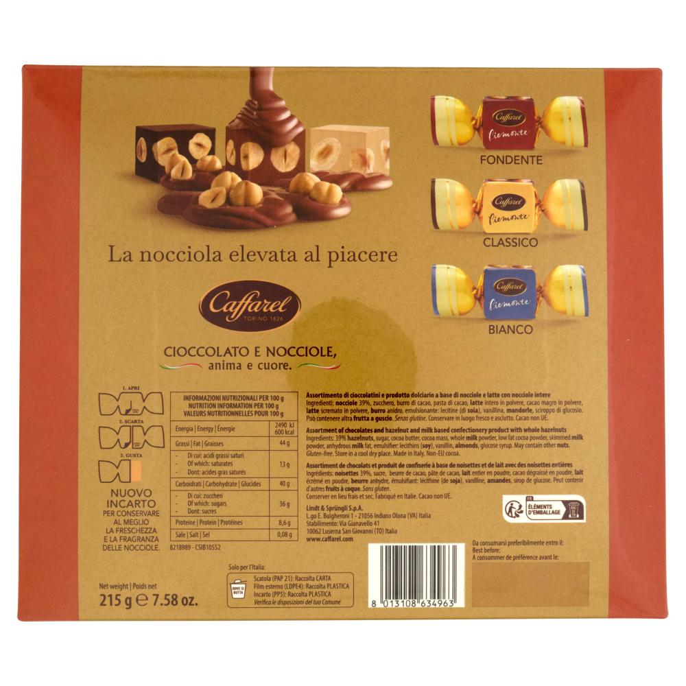 Caffarel Cioccolatini Assortiti Piemonte Scatola regalo 215 g