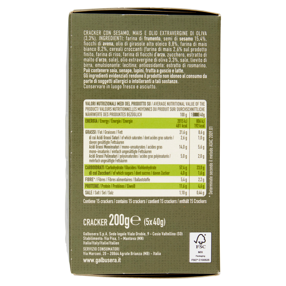 Galbusera BelleBuone il Cracker che non c'era Sesamo e Mais 5 x 40 g