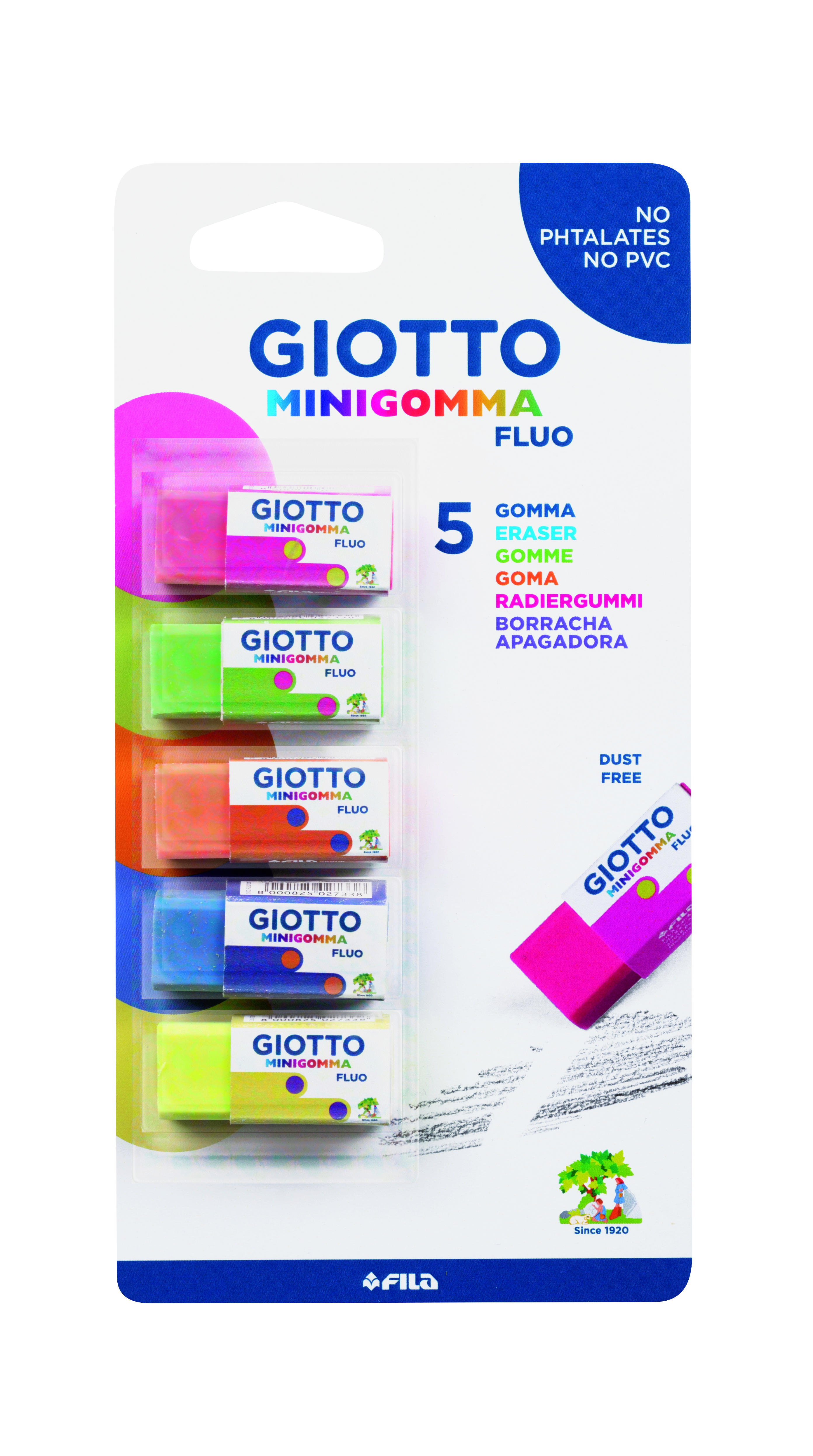 Giotto Minigomma Fluo 5 pz