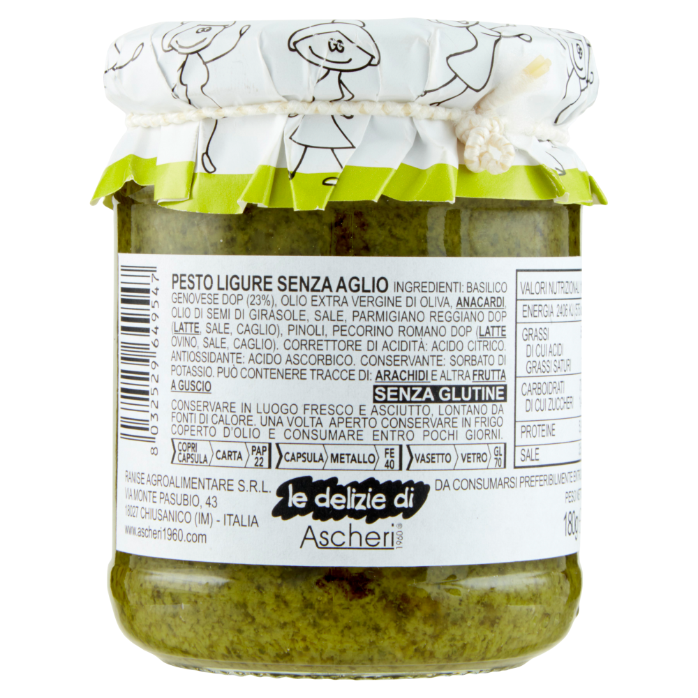 le delizie di Ascheri 1960 pesto ligure con basilico genovese dop Senza Aglio 180 g