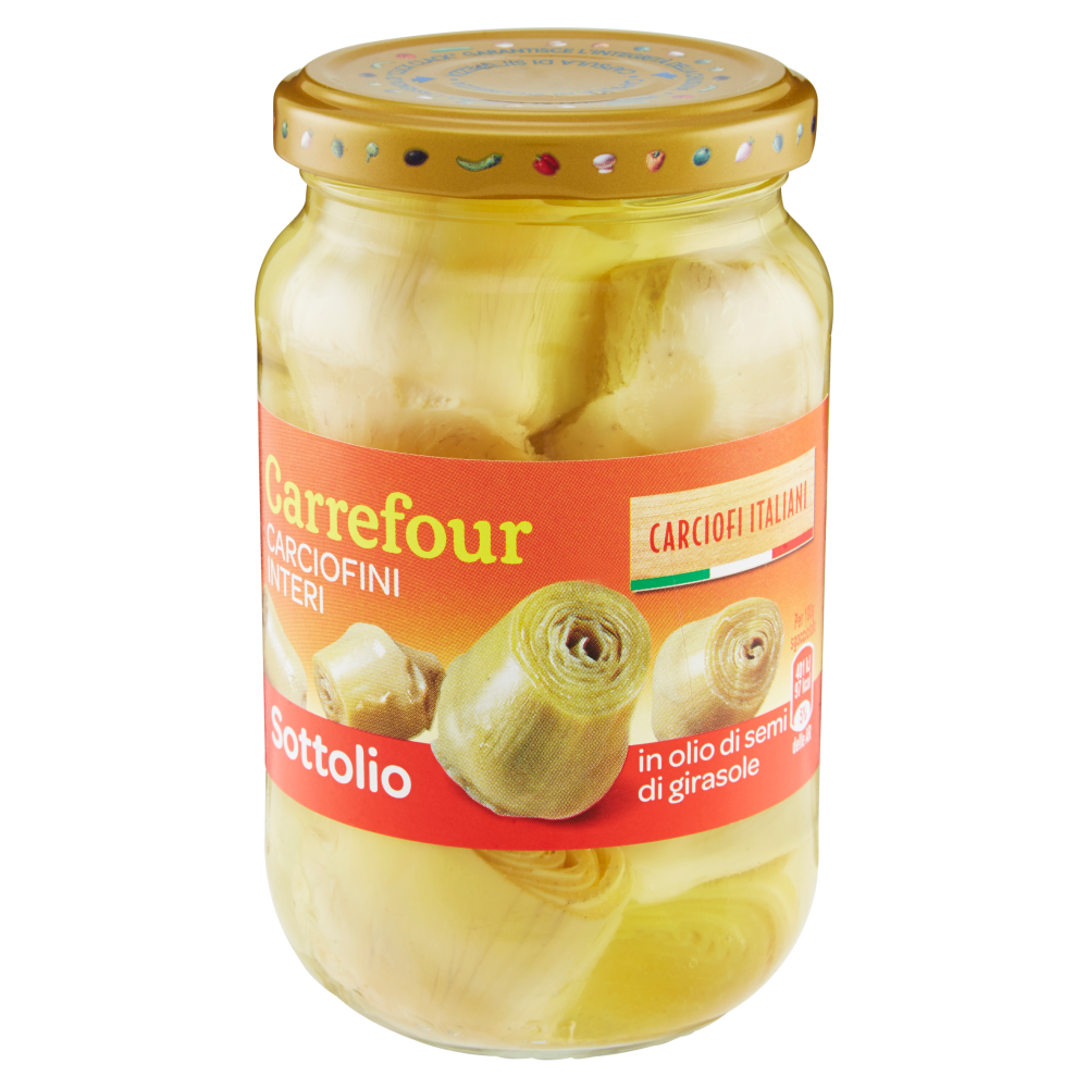 Carrefour Sottolio Carciofini Interi in olio di semi di girasole 340 g