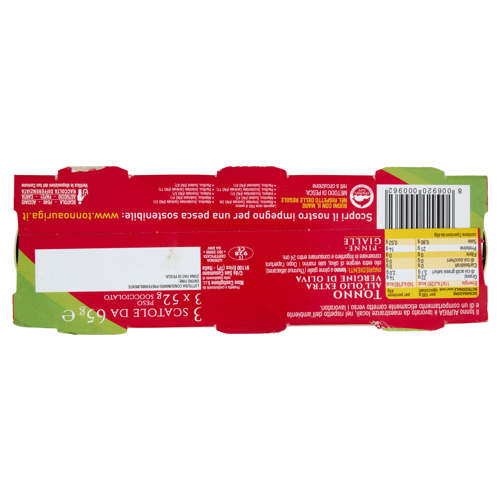 Auriga Tonno Filolio con un Filo d'Olio Extra Vergine di Oliva Italiano 3 x 65 g