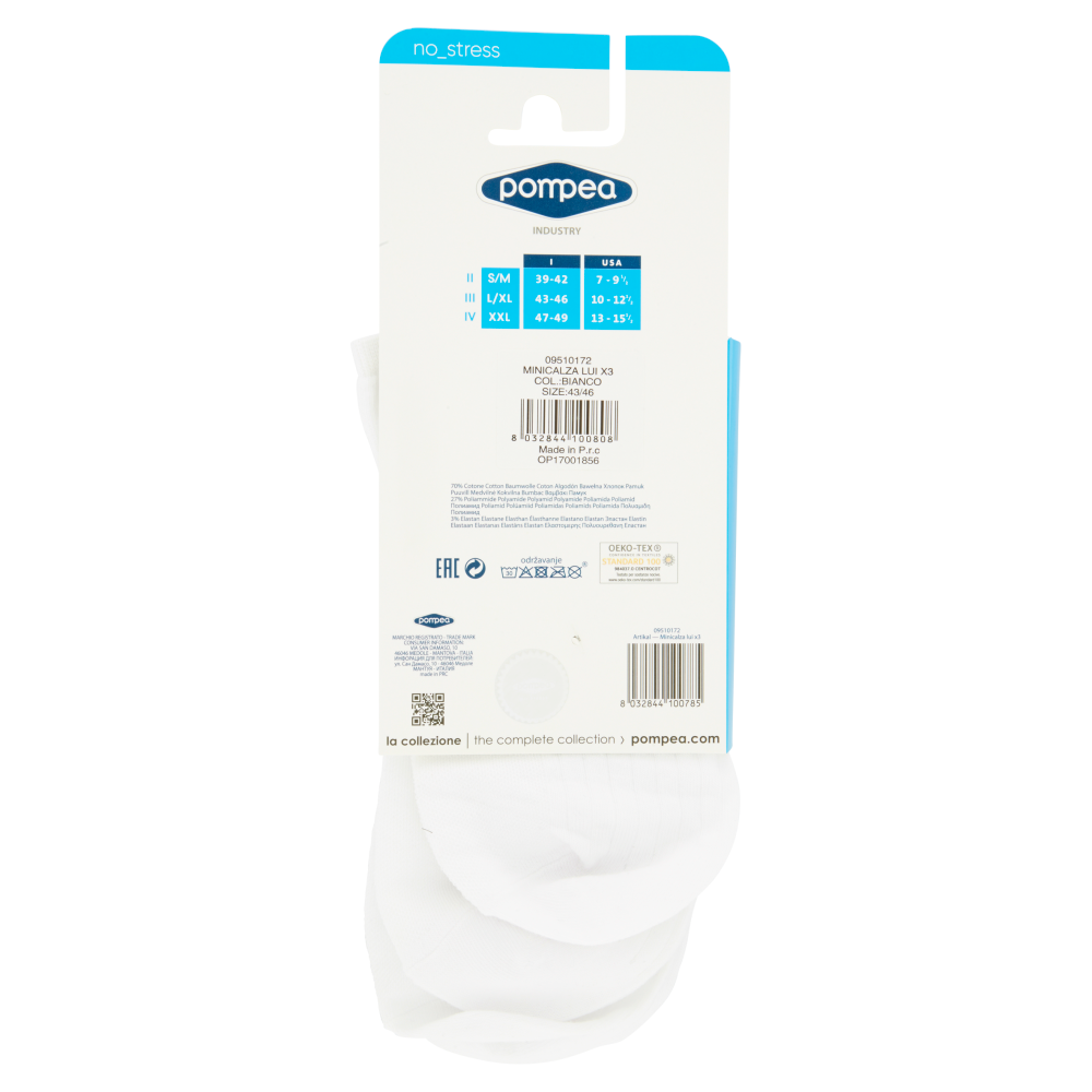 pompea lui minicalza cotone L-XL 43-46 Bianco 3 paia