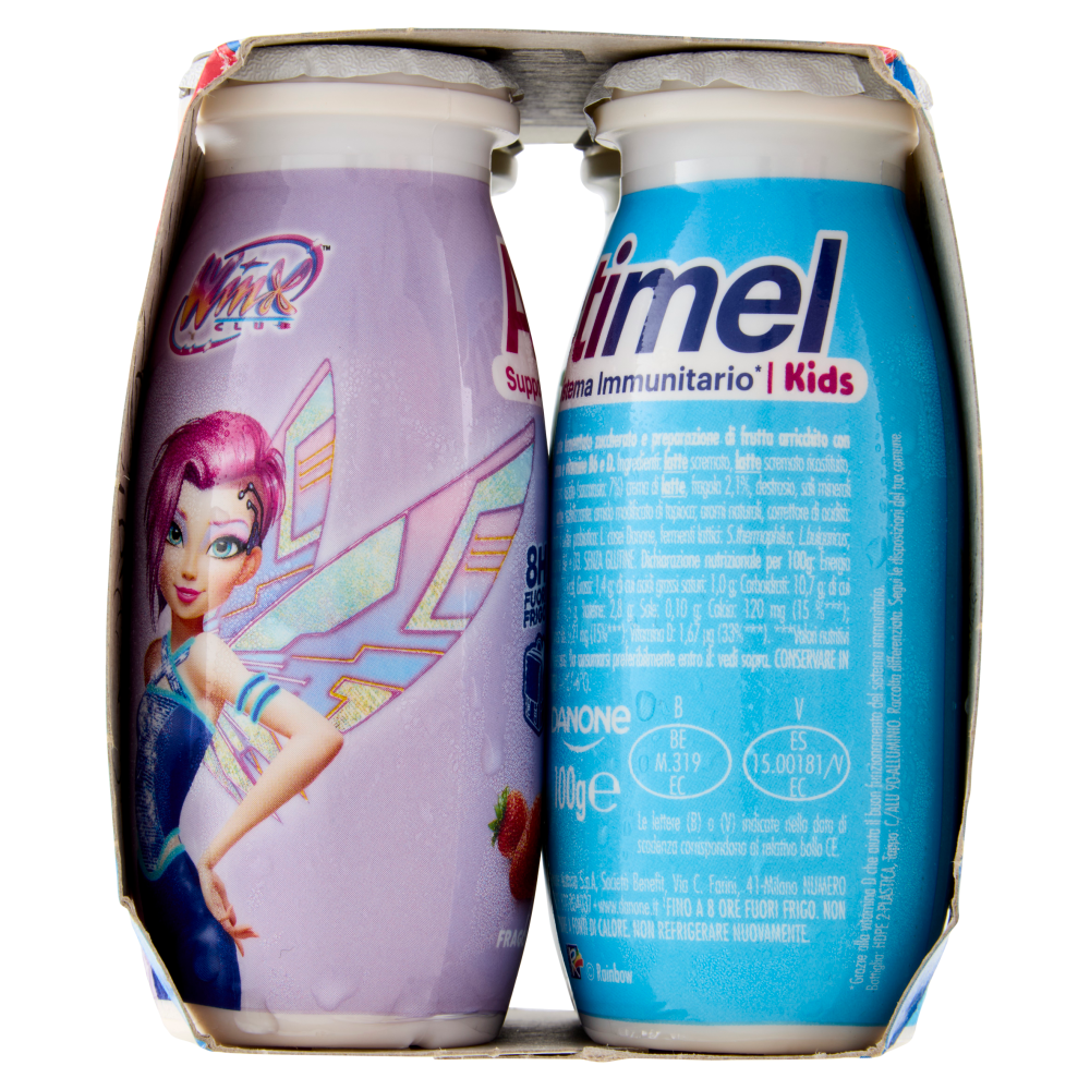 ACTIMEL Winx, Yogurt da Bere con Vit B6 e D per il Sistema Immunitario, gusto fragola, 4X100G