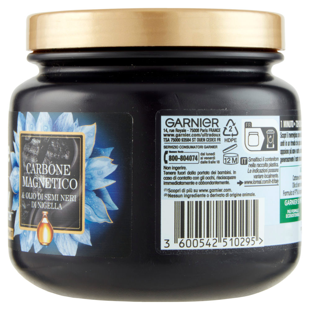 Garnier Ultra Dolce Hair Remedy Maschera per Capelli Idratante 72H Carbone Magnetico, 340 ml
