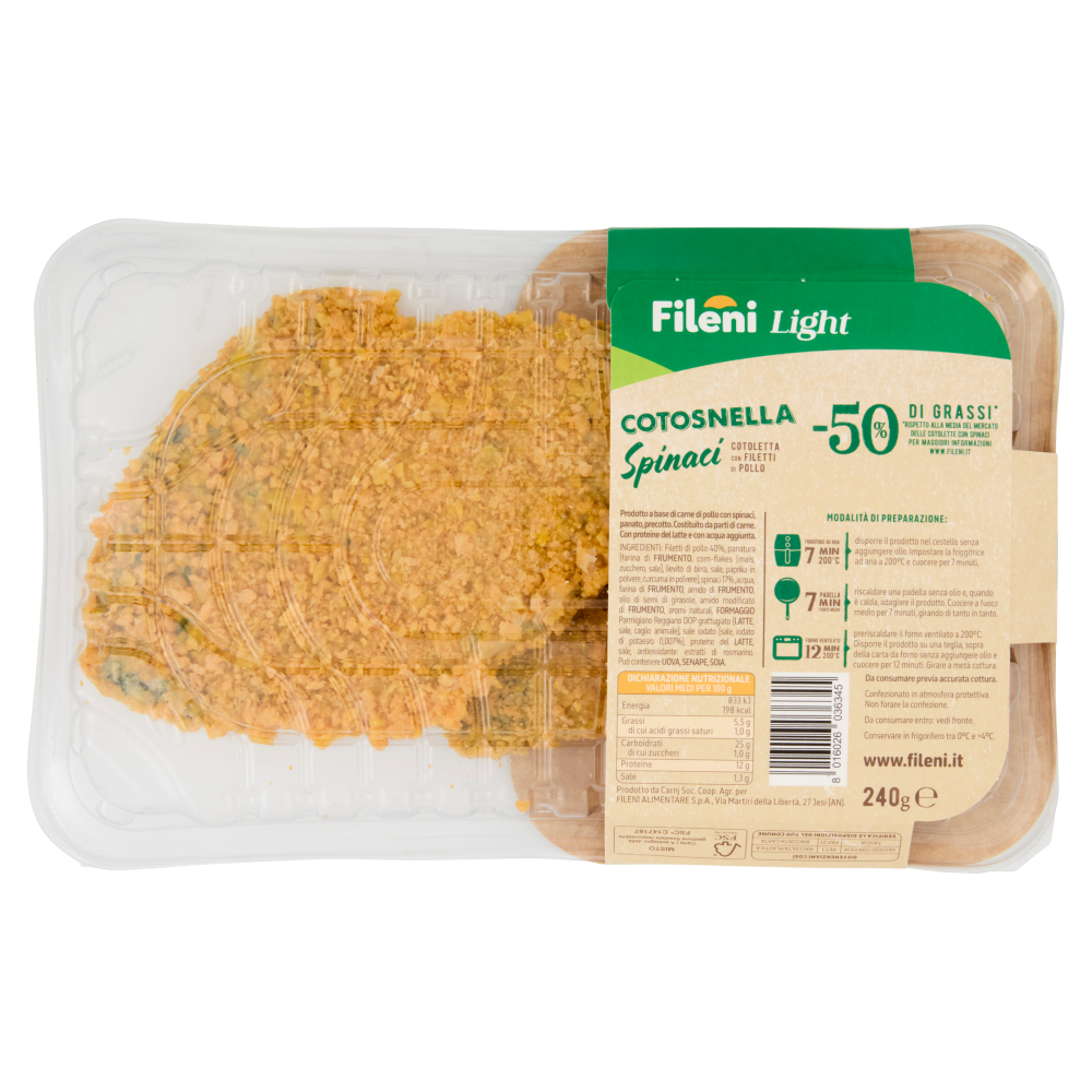 Fileni Light Cotosnella Spinaci Cotoletta con Filetti di Pollo 0,240 kg 