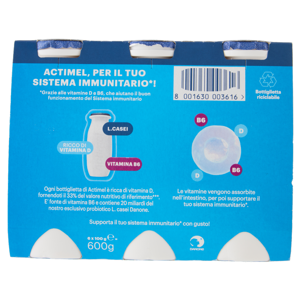 ACTIMEL, Yogurt da Bere con Vit B6 e D per il Sistema Immunitario, Bianco Naturale, 6X100G