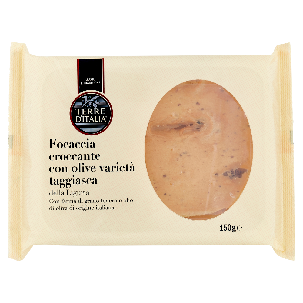 Terre d'Italia Focaccia croccante con olive varietà taggiasca 150 g