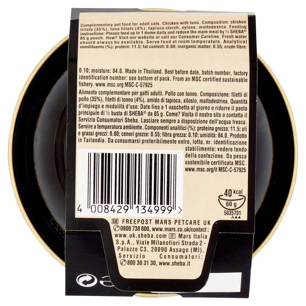 Sheba Filets Cibo Umido Gatto Pollo con Tonno da pesca sostenibile 60 g