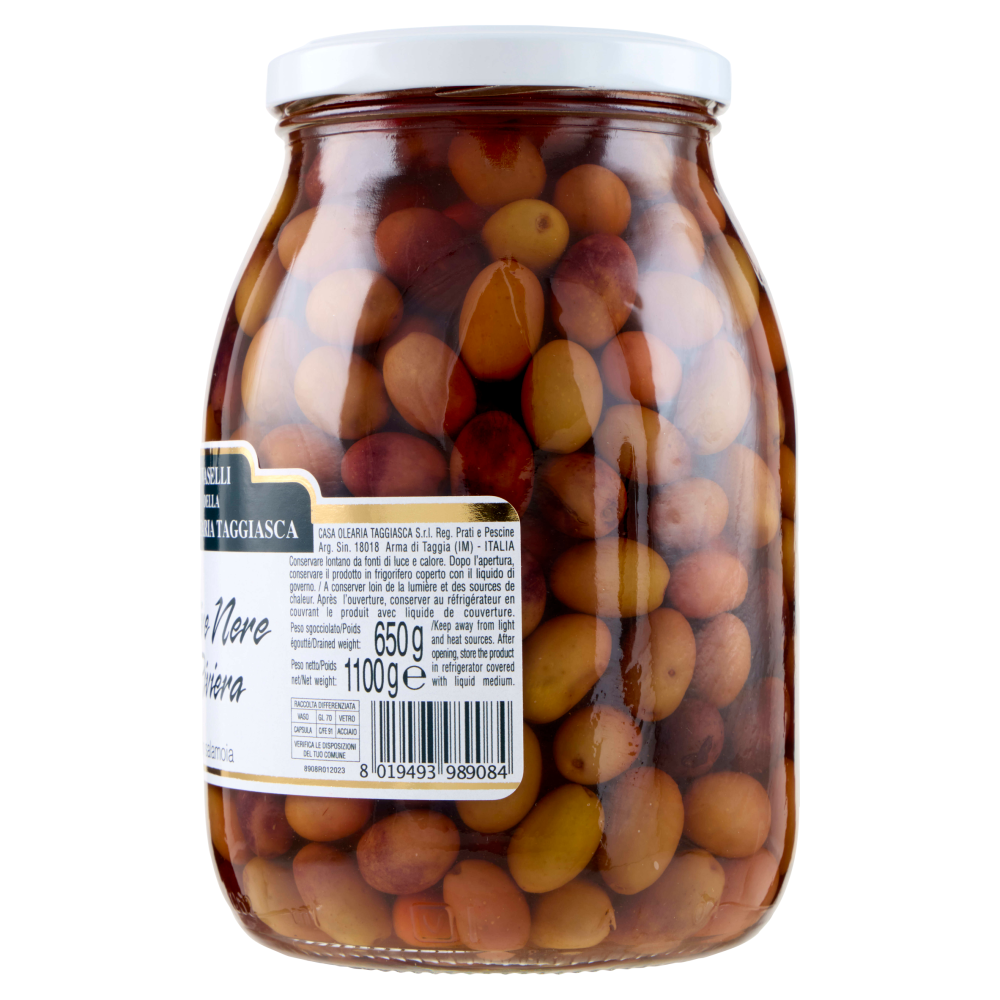 I Vaselli della Casa Olearia Taggiasca Olive Nere Riviera in salamoia 1100 g