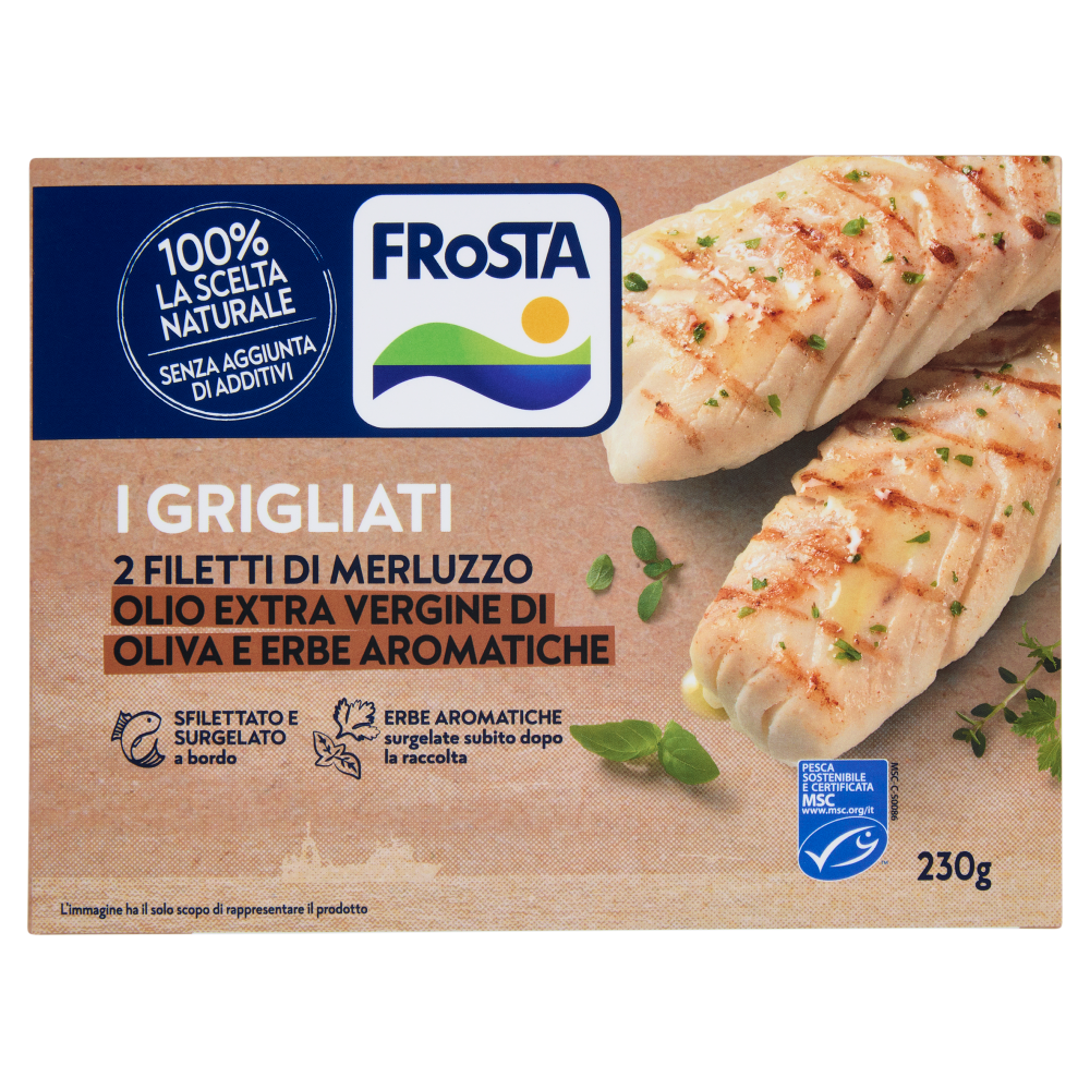 FRoSTA i Grigliati 2 Filetti di Merluzzo Olio Extra Vergine di Oliva e Erbe Aromatiche 230 g