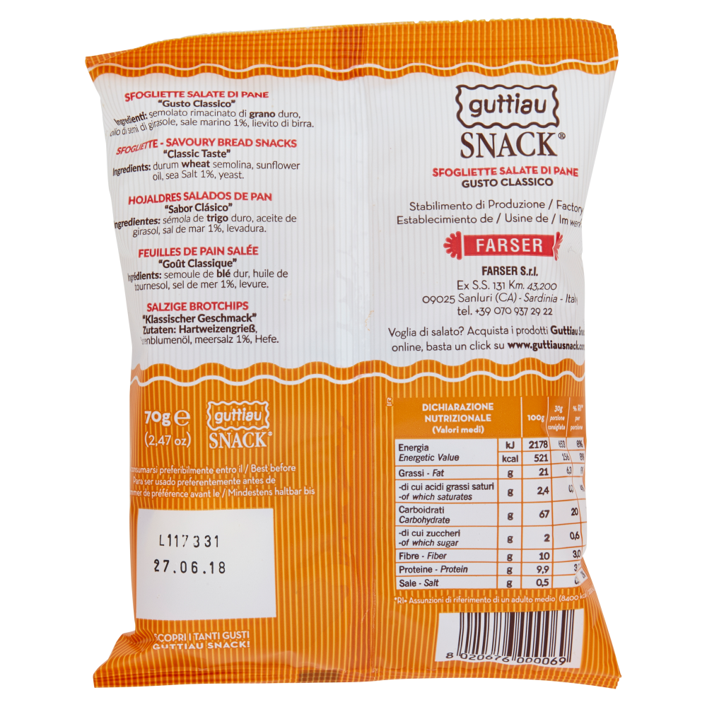 GuttiauSnack Sfogliette Salate Classico 70 g