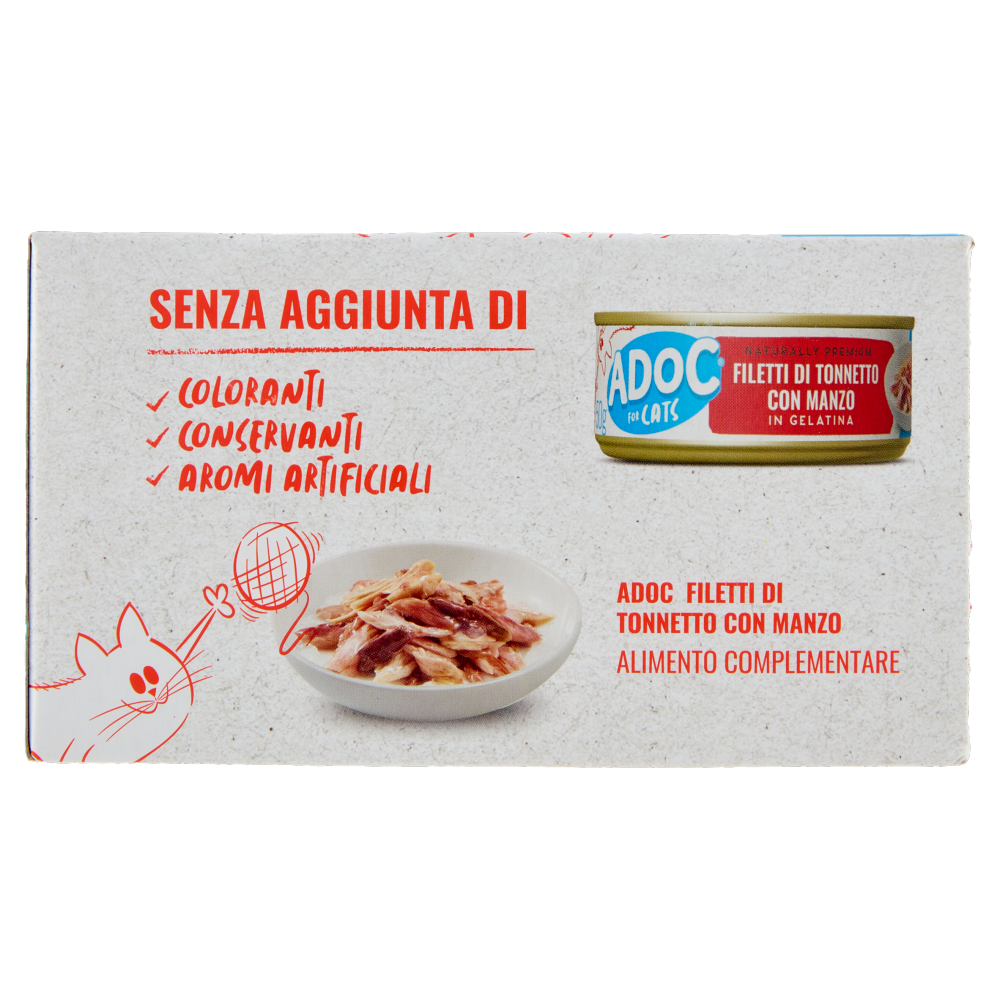 ADoC For Cats Naturally Premium Filetti di Tonnetto con Manzo in Gelatina 6 x 50 g