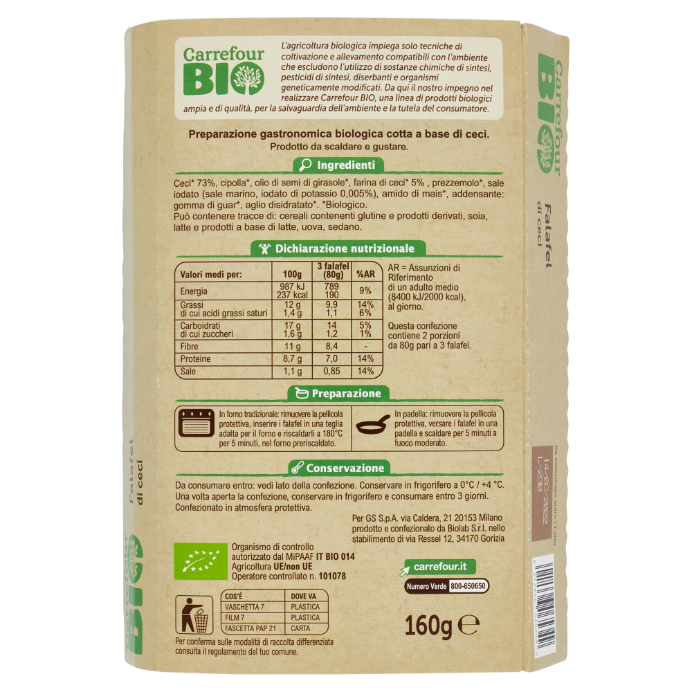 Carrefour Bio Falafel di ceci 160 g