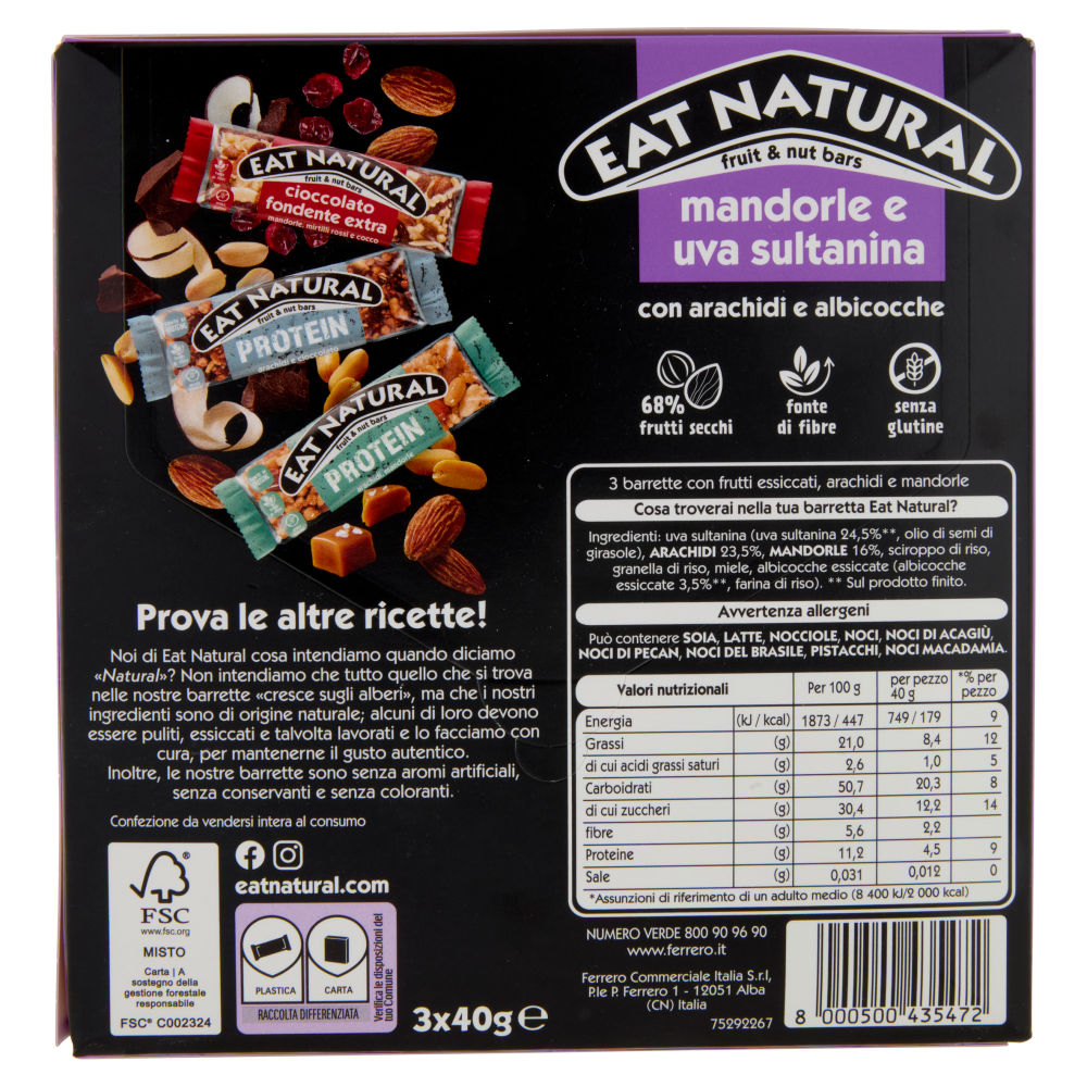Eat Natural mandorle e uva sultanina con arachidi e albicocche 3 x 40 g