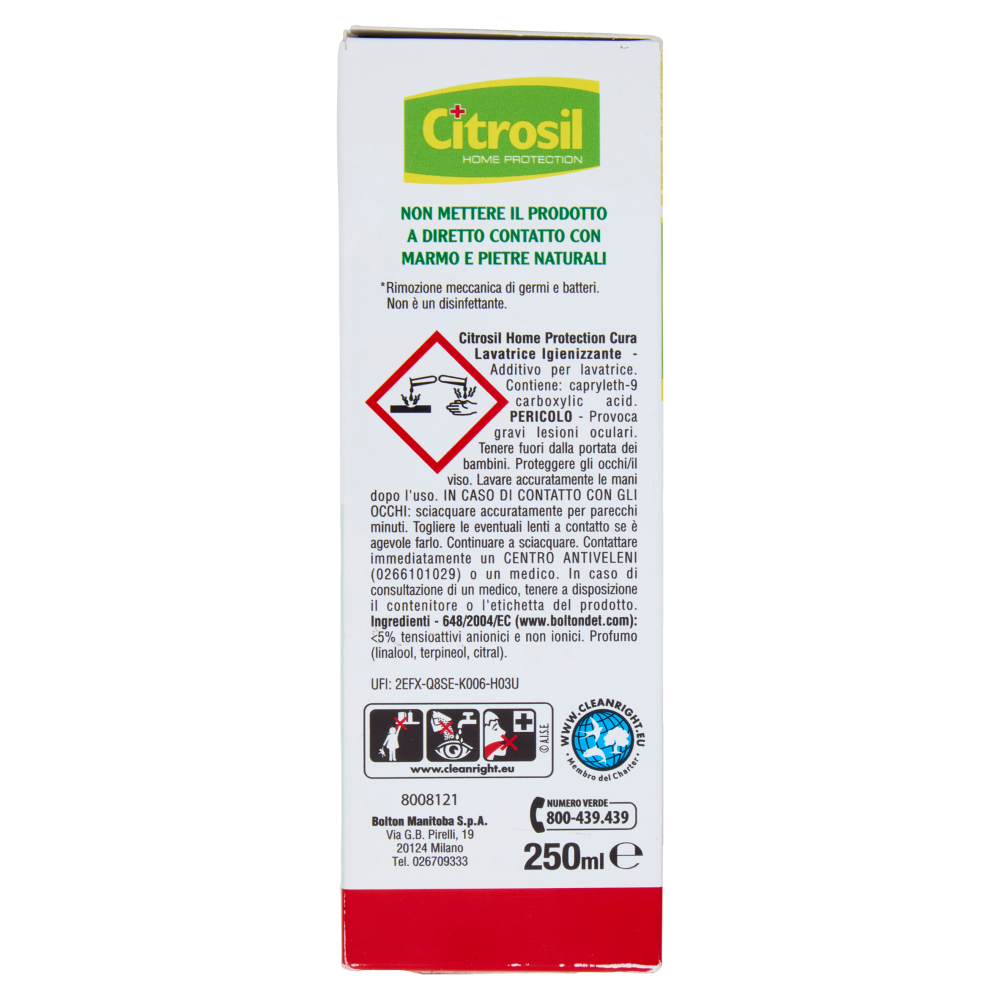 Citrosil Home Protection Cura Lavatrice Igienizzante con Vere Essenze di Limone 250 ml