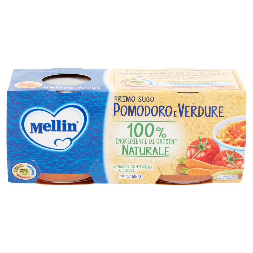 MELLIN Primo Sugo per la preparazione di pastine, Pomodoro e Verdure 2 x 80 g