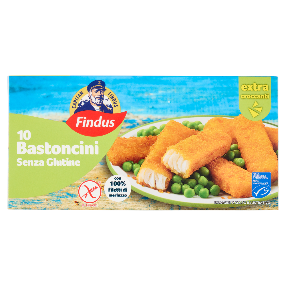 Capitan Findus 10 Bastoncini senza glutine con 100% Filetti di Merluzzo 300 g