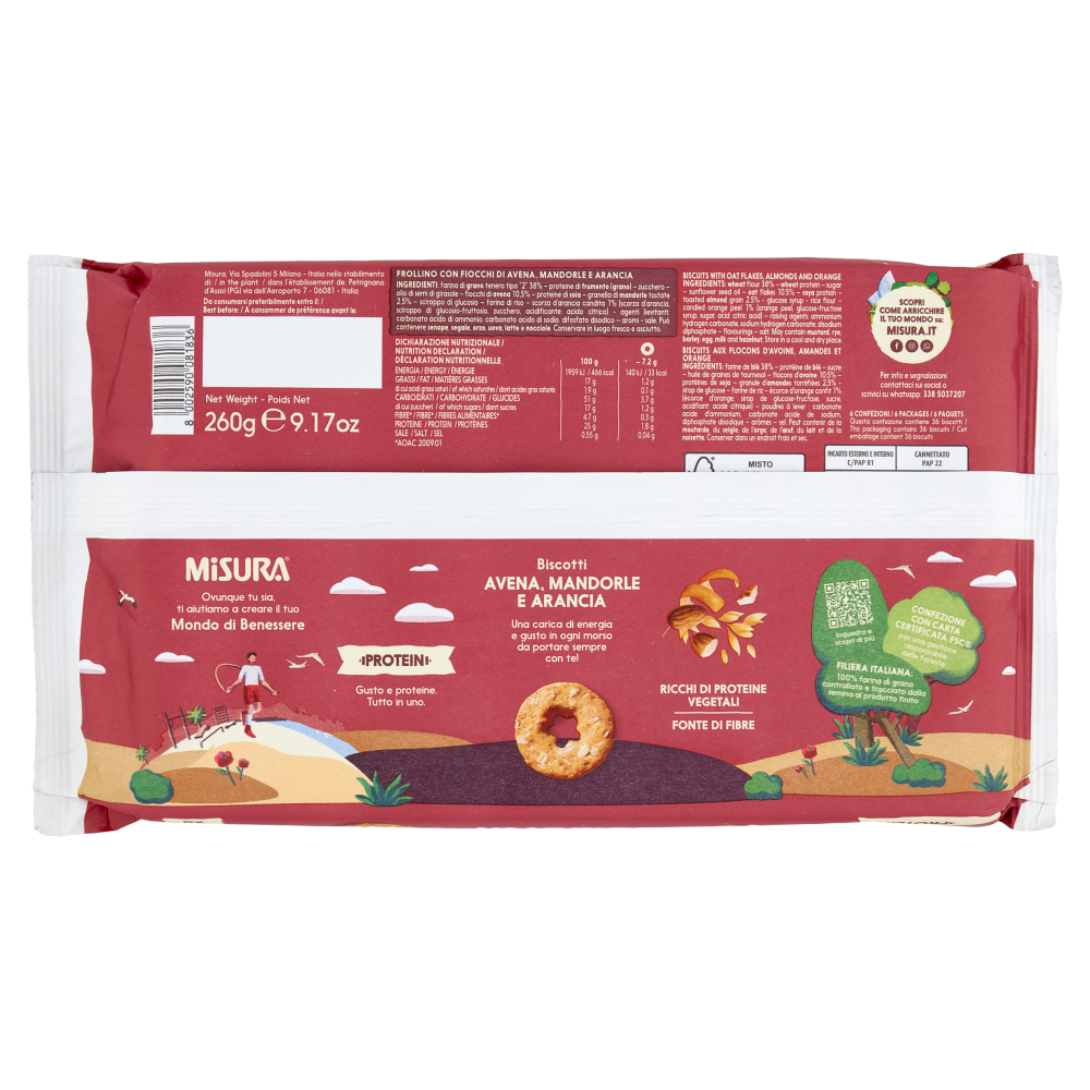 Misura Protein Biscotti Avena, Mandorle e Arancia 260 g