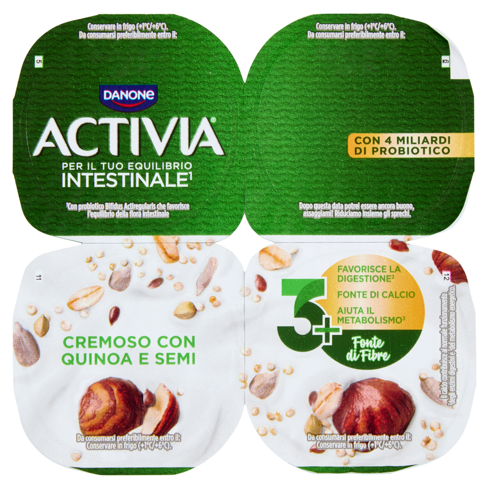 ACTIVIA Fibre Yogurt con Probiotico Bifidus, gusto Quinoa e Semi, 4x125g