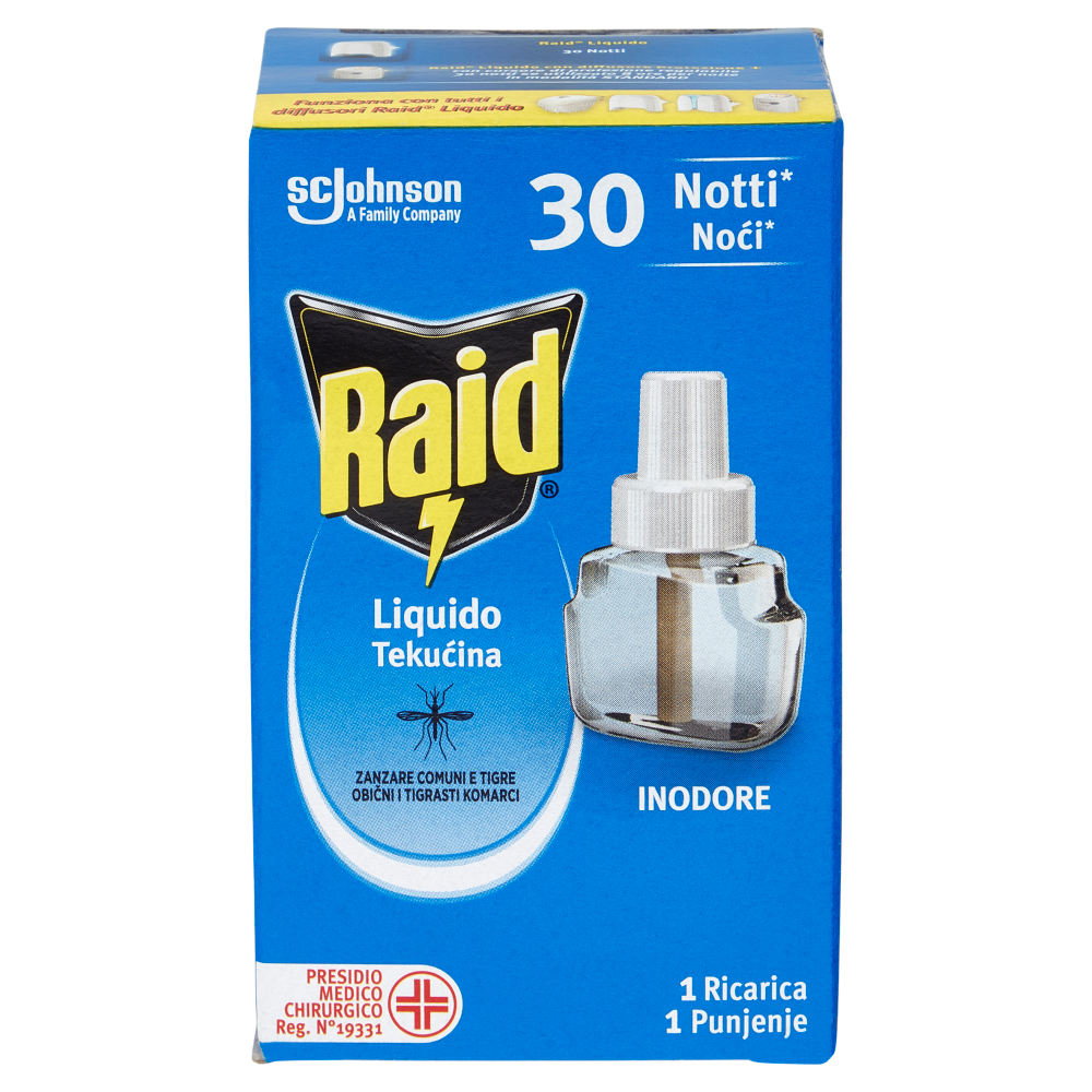 Raid Liquido Elettrico 30 Notti Ricarica; Inodore, 21ml 