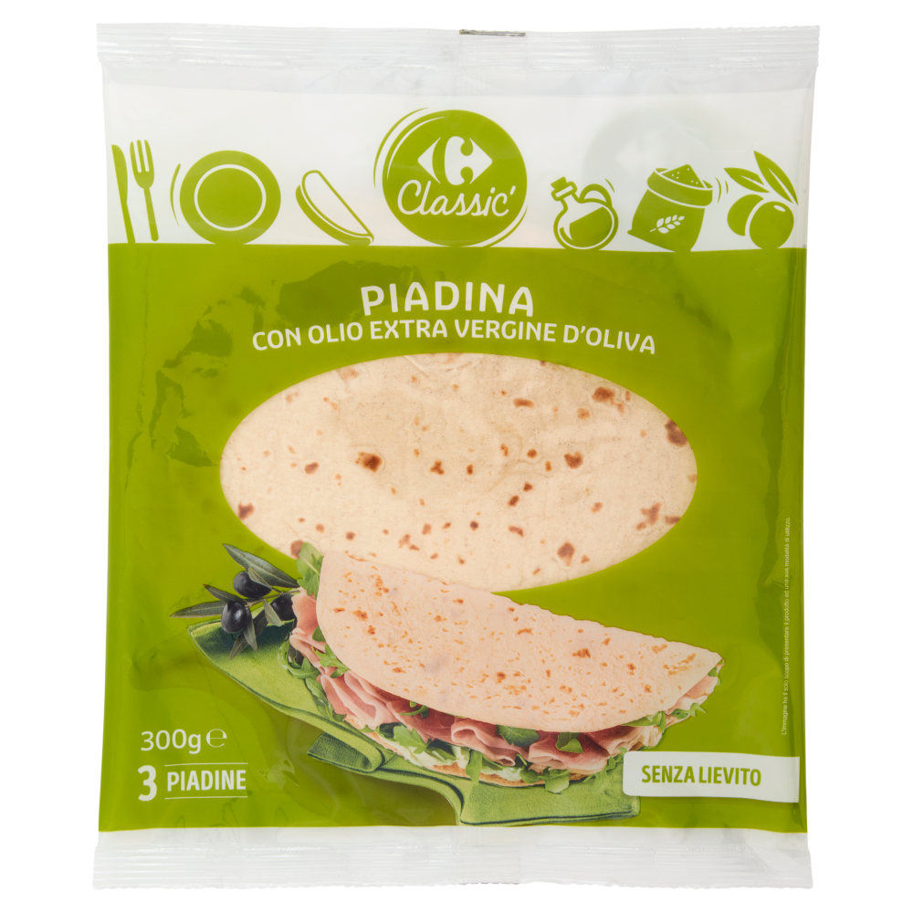 Carrefour Classic Piadina con Olio Extra Vergine d'Oliva 3 x 100 g