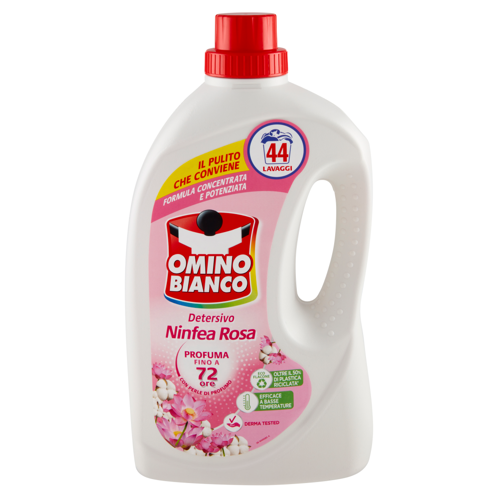 Omino Bianco Detersivo Lavatrice Liquido Ninfea Rosa 44 Lavaggi 1760 ml