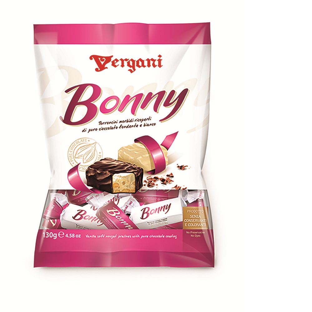 Vergani Bonny Torroncini morbidi assortiti ricoperti di cioccolato fondente e bianco 130 g