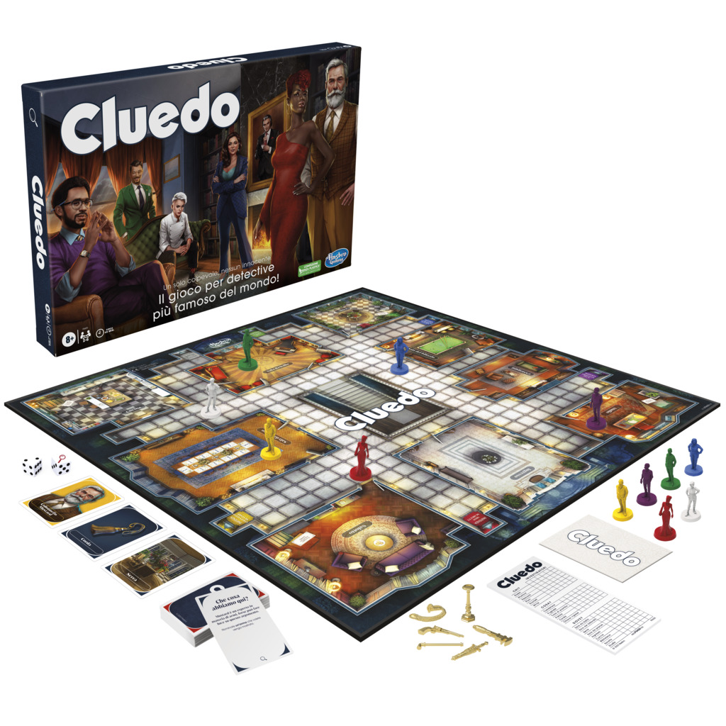 Cluedo Classico Refresh, gioco in scatola, gioco rivisitato per 2-6 giocatori, giochi di mistero giochi investigativi, giochi per la famiglia per bambini e adulti