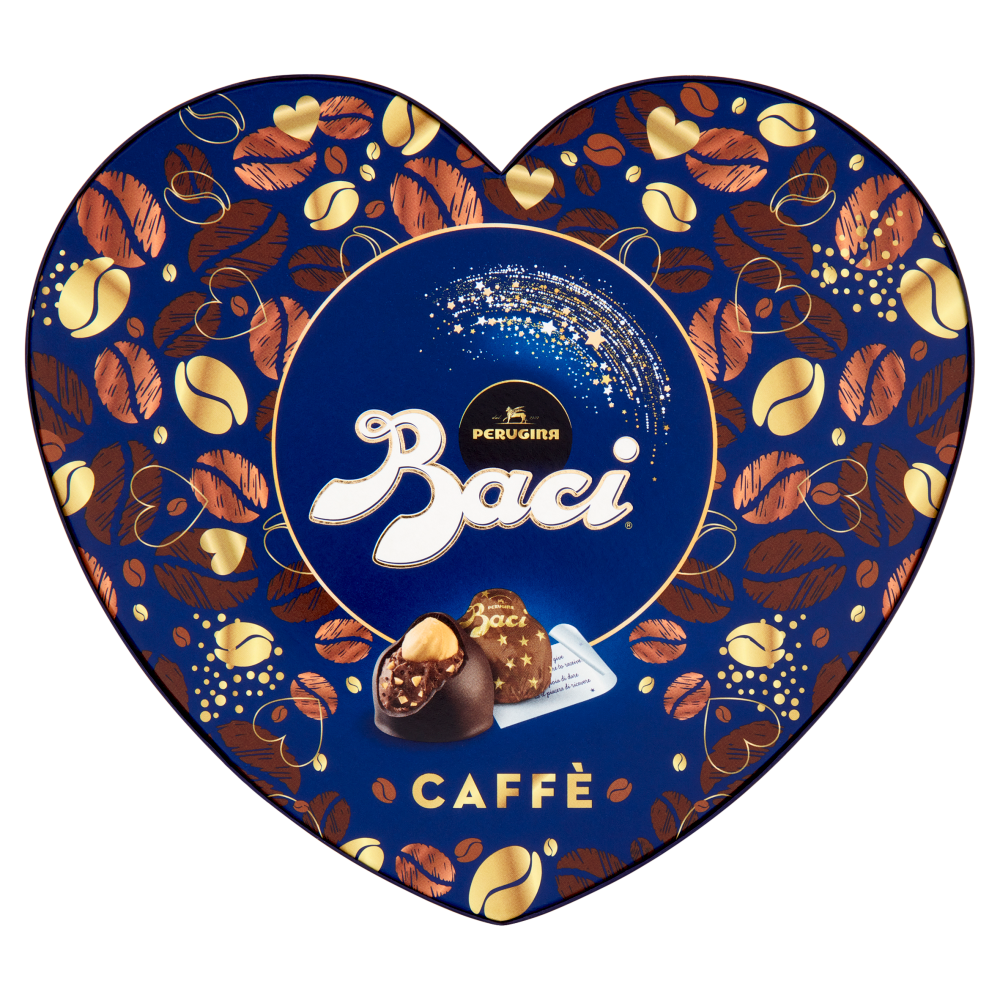 BACI PERUGINA Caff&egrave; Cioccolatini Fondenti ripieni al gusto di Caff&egrave; Scatola Cuore San Valentino 100g