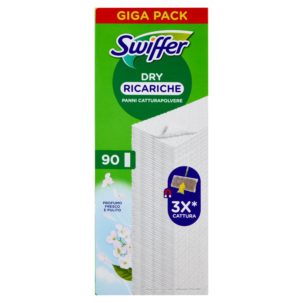 Swiffer Panni Catturapolvere per Scopa Swiffer Profumo Fresco e Pulito - Ricarica 90 Panni