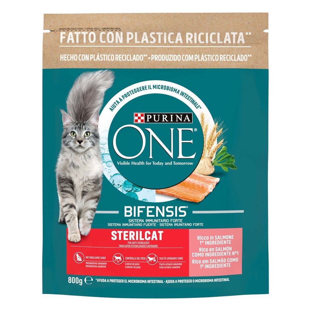 PURINA ONE Sterilcat Cibo secco per Gatti Adulti Sterilizzati con Salmone e Frumento, sacco da 800g